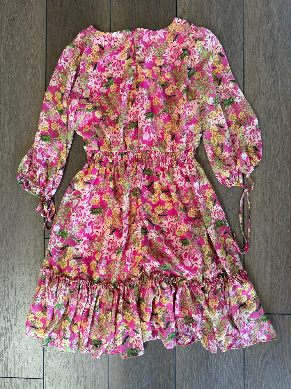 Fuchsia Floral Ruffle V-Neck Dress - Picture 2 of 2